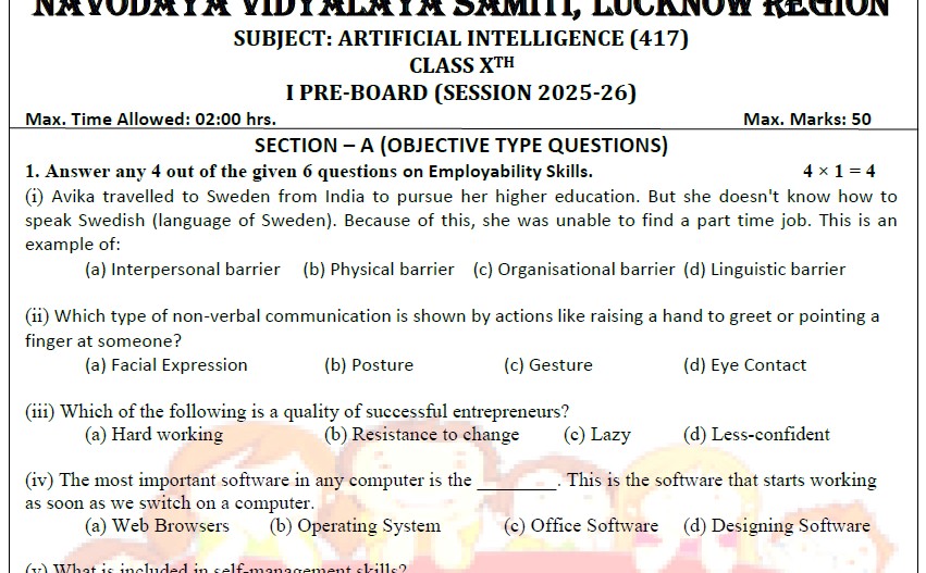 I PreBoard Question Paper of AI (2025-26)