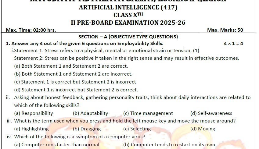 II PreBoard Question Paper of AI (2025-26)