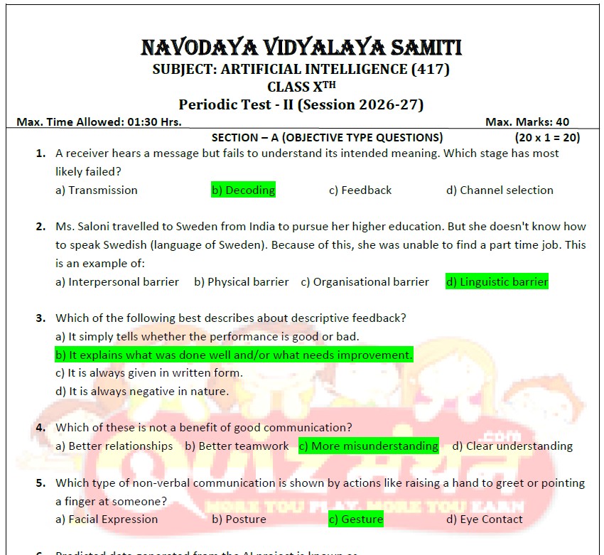 Preiodic Test Question Paper of AI (2026-27)